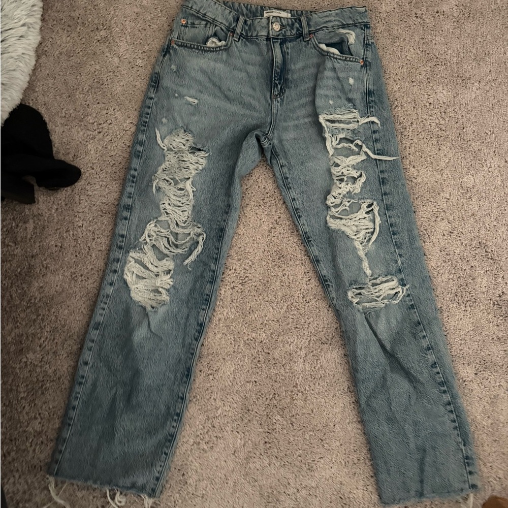 Garage Light Blue Distressed Straight Leg Jeans never worn only washed